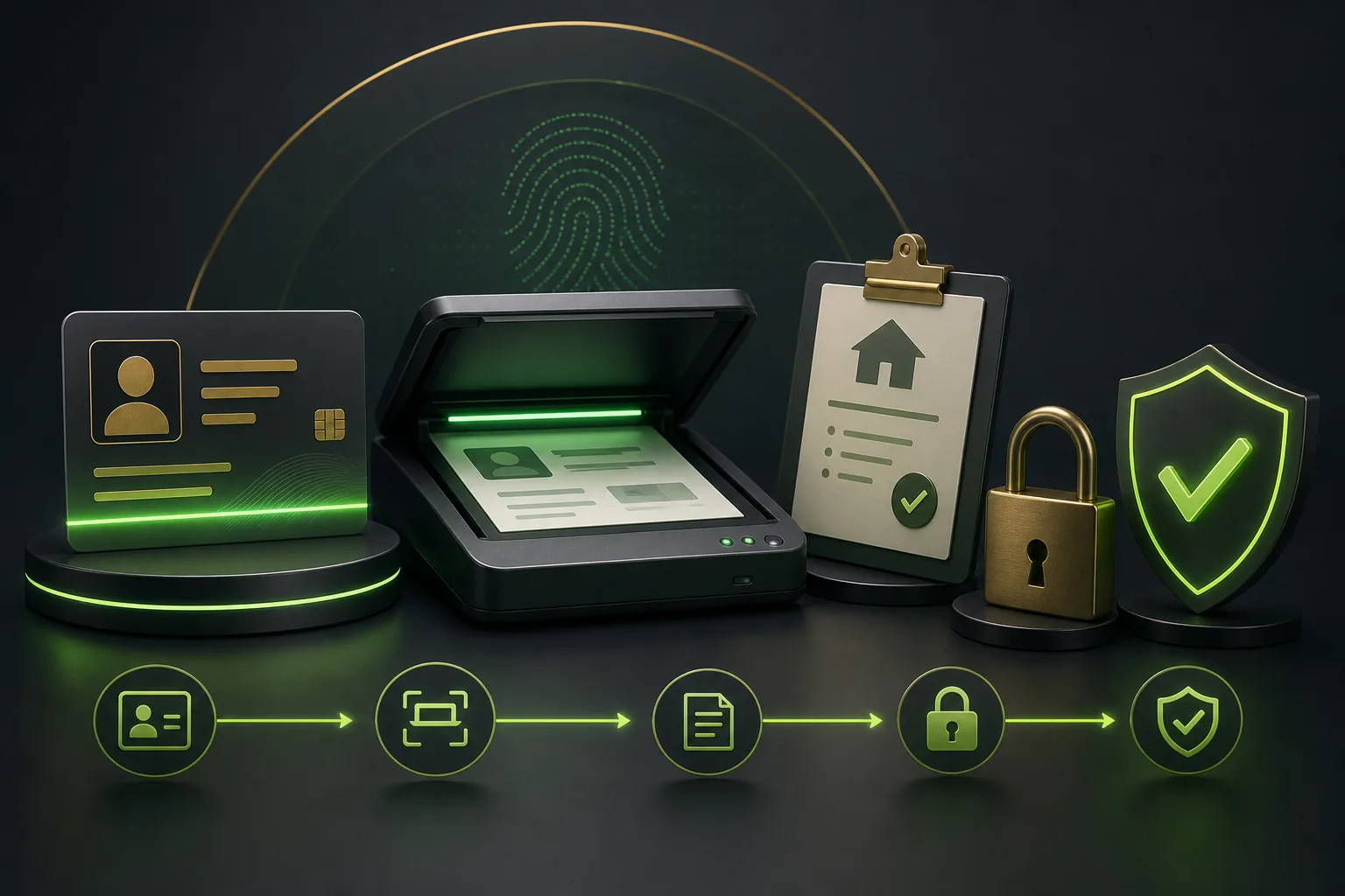 Secure ID card, document scanner and padlock illustrating gambling KYC verification