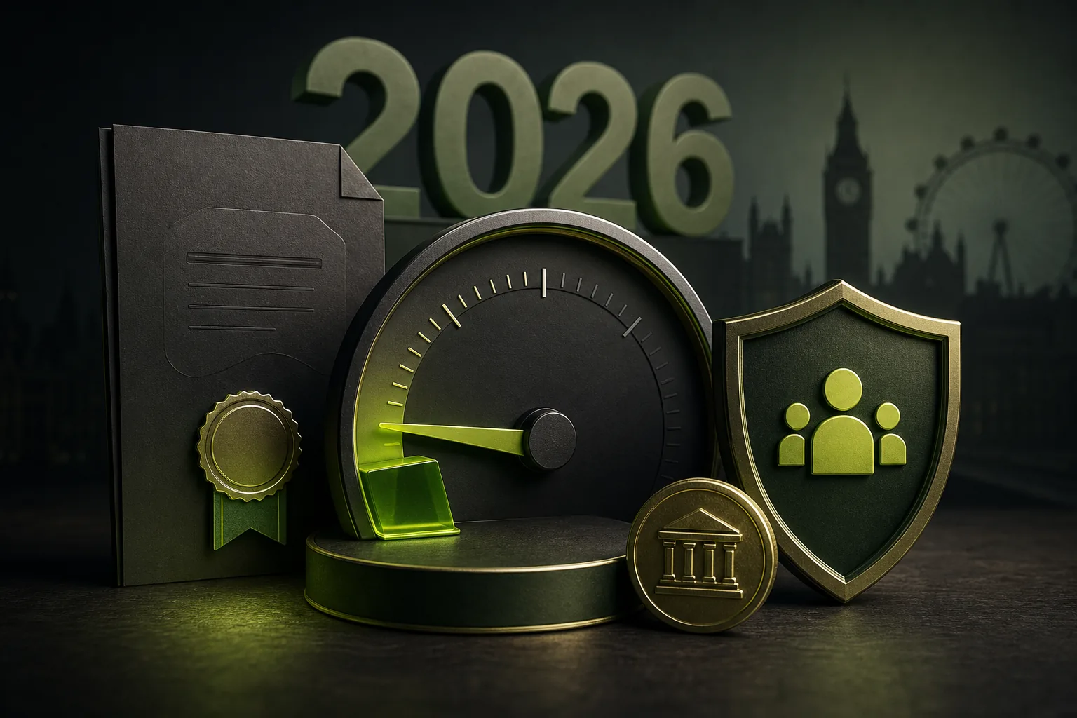 Capped gauge, regulatory document and consumer shield illustrating the UK bonus wagering cap
